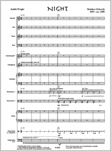 Score sample: Night (for SATB choir, percussion, piano and didgeridoo, 2008).