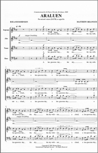 Score sample: Araluen (for a cappella SATB choir, 2000).