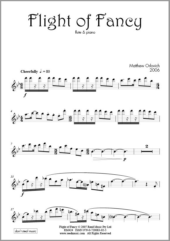 Score sample: Flight of Fancy (for flute and piano).
