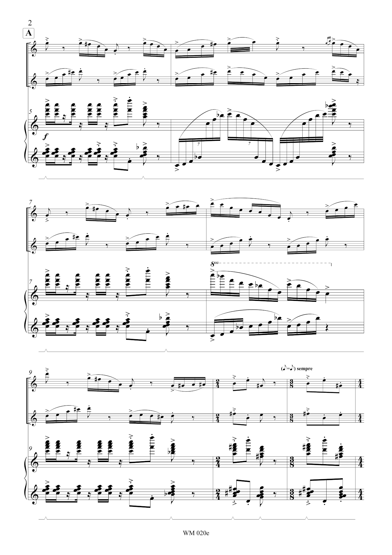Score Sample: "Seventh Heaven" (for soprano sax, alto sax and piano) (p2) – by Matthew Orlovich.