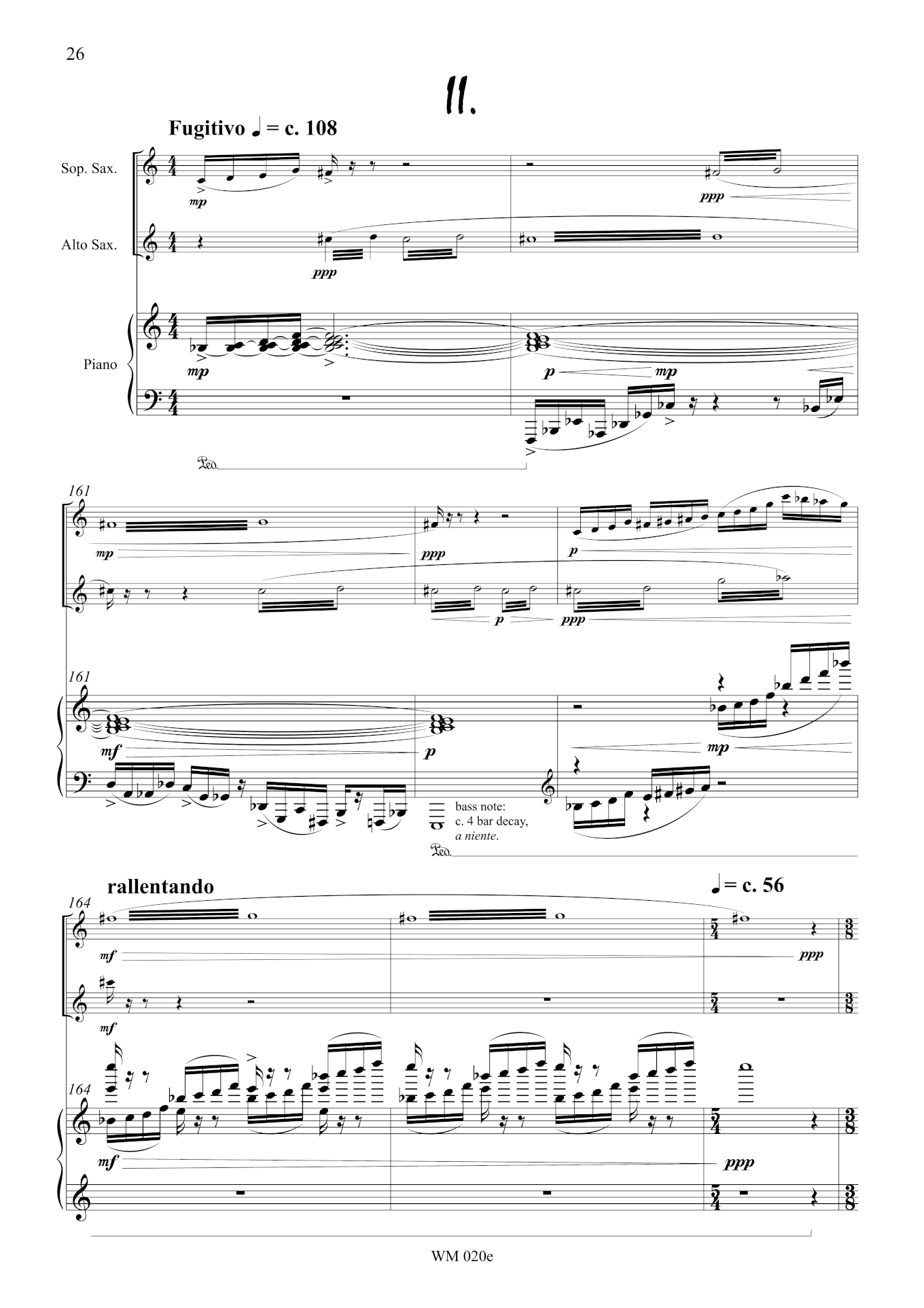 Score Sample: "Seventh Heaven" (for soprano sax, alto sax and piano) (p26) – by Matthew Orlovich.